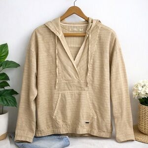 PRANA Farin Tan Pullover Hoodie Kangaroo Pocket Minimalist V-Neck Size S